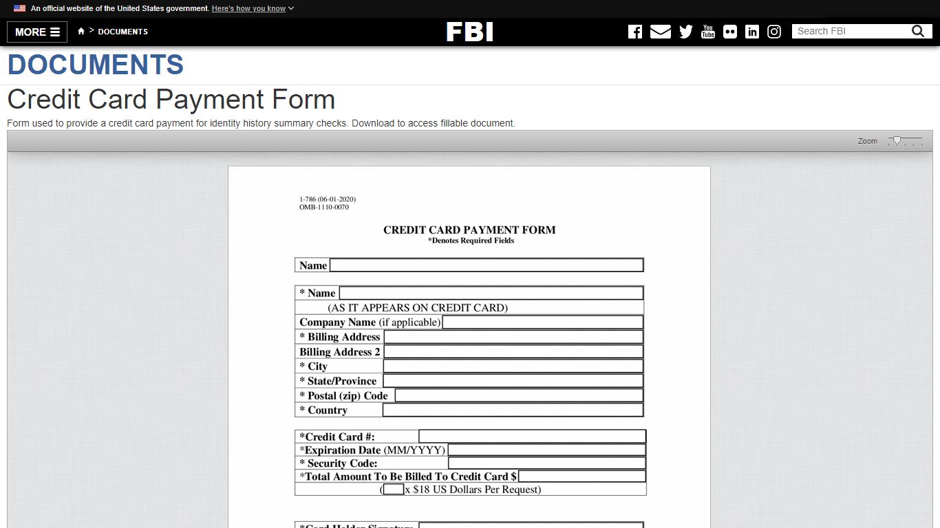 Credit Card Payment Form — FBI - Federal Bureau of Investigation